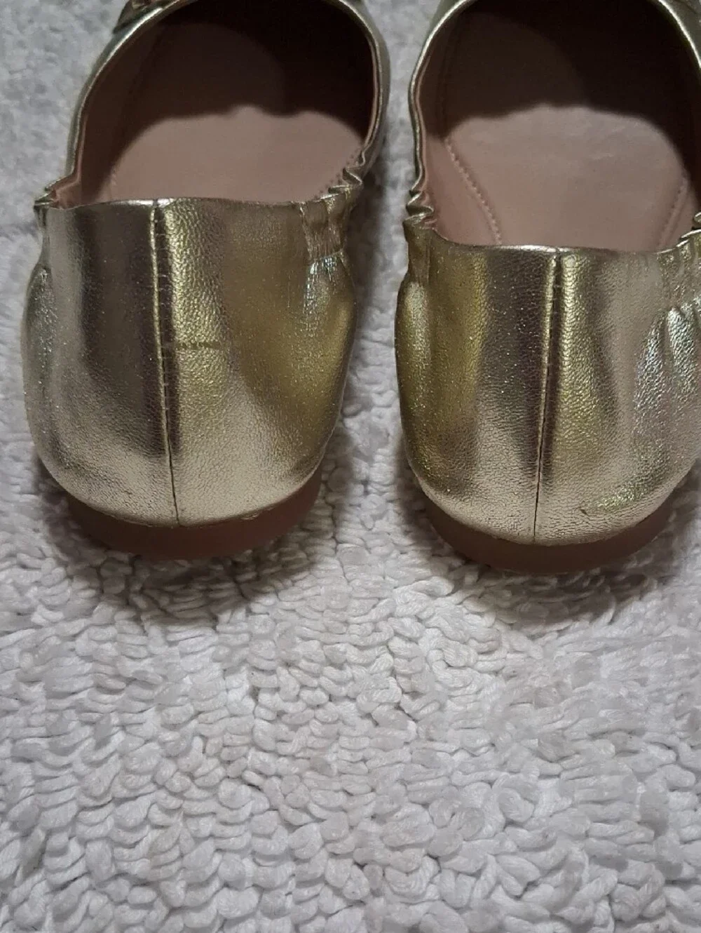 Tory Burch Metallic Gold Floral Leather Ballet Flats